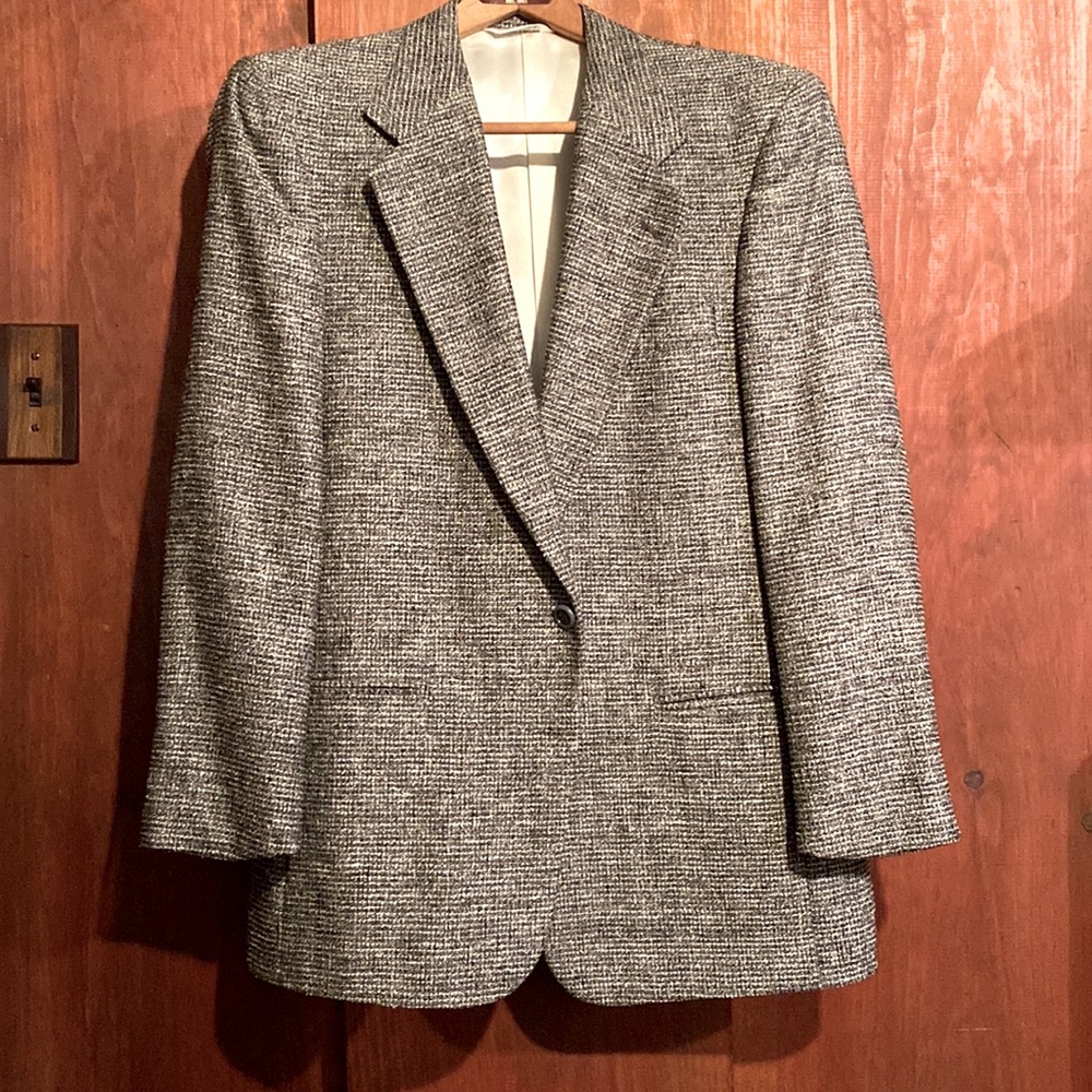 Quality linen blend all season black tweed mens sport coat Perry Ellis